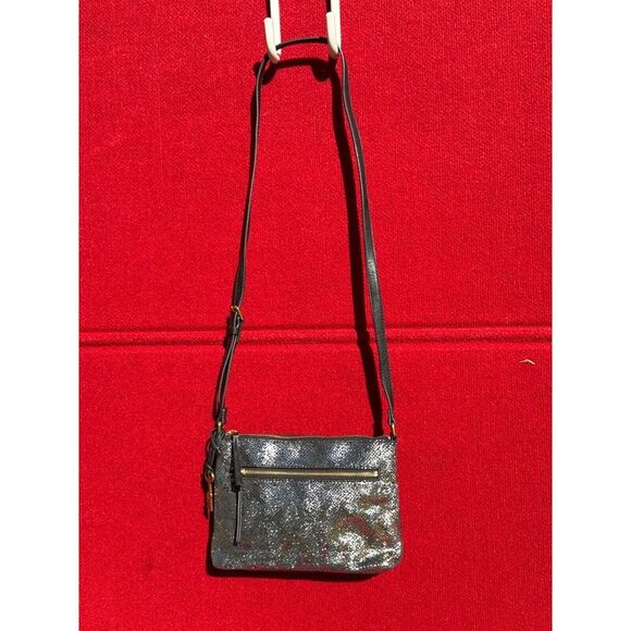 Fossil Metallic Crossbody Bag /purse With Snake Print Accents & Adjustable Strap - Picture 2 of 14